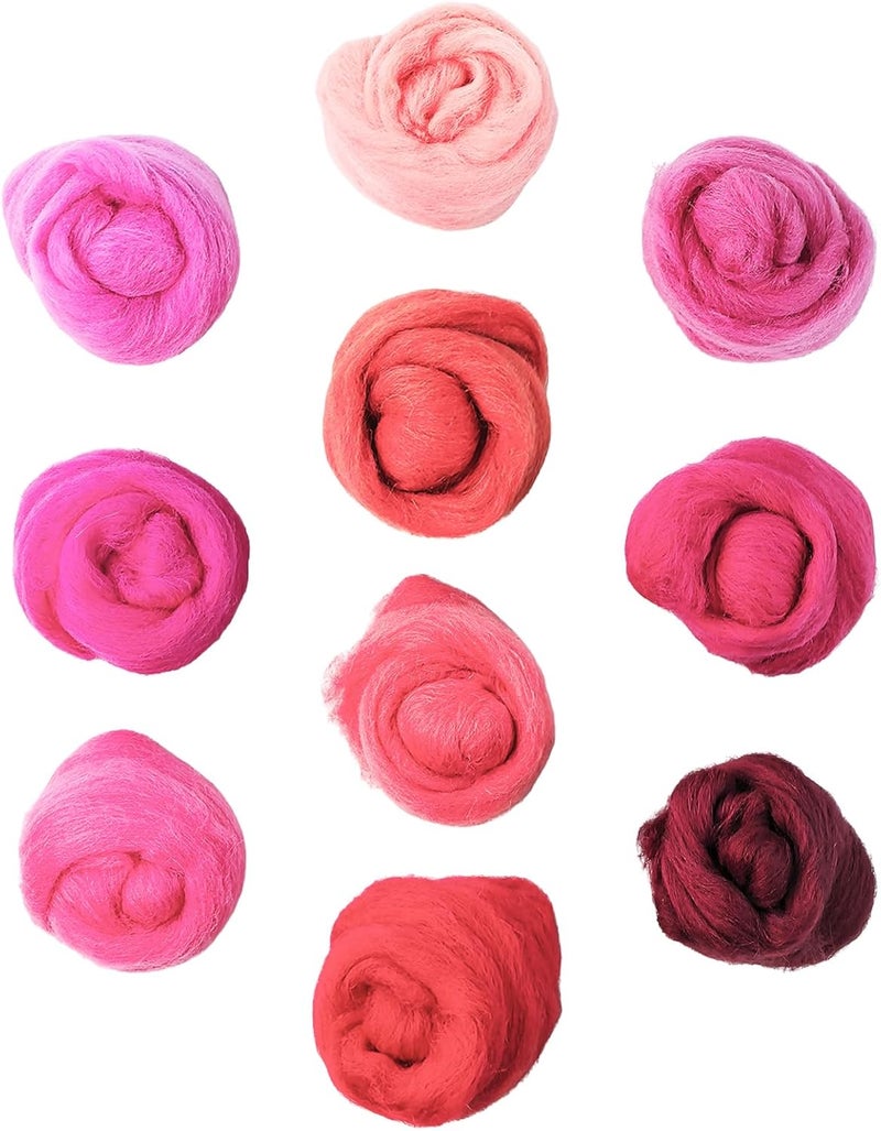 Flylin Needle Felting Wool, 10 Colors Wool Roving Yarn for Beginners and Wet Felting, 10g/Colour Fibre Wool Roving for DIY Craft/Spinning/Wall Hangings/Tapestry (Red Series) - Image 1